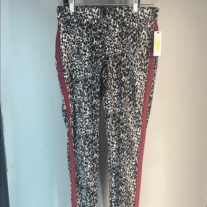 Anna & Ava Black and White Leopard Straight Leg Pants with Maroon Side Stripes